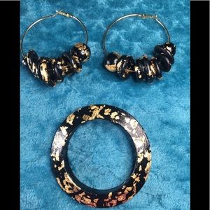 Up-cycled, gold-leaf laid earring/Bracelet set